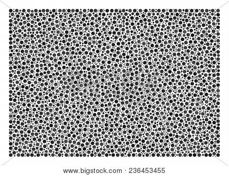 Filled Rectange Collage Of Round Dots In Variable Sizes And Color Shades. Circle Elements Are Combin