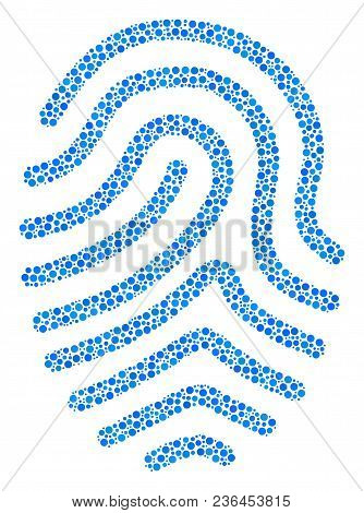 Fingerprint Mosaic Of Small Circles In Variable Sizes And Color Tints. Round Dots Are United Into Fi
