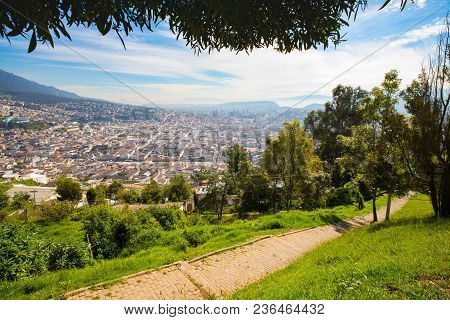 Panorama Of Quito Seen From The Panecillo Wood Ecuador