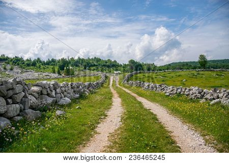 The Rural Road Leads To Small Houses.