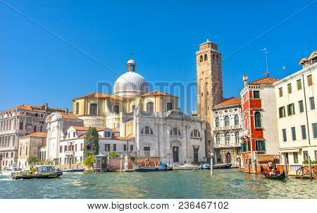 Venice, Italy - September  23, 2017 Grand Canal Santa Stefano Church Basilica Venice Italy. Founded 