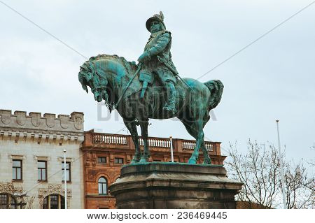 Malmo, Sweden - May 01, 2017: Statue Of The King Karl X Gustav On The Stortorget Square