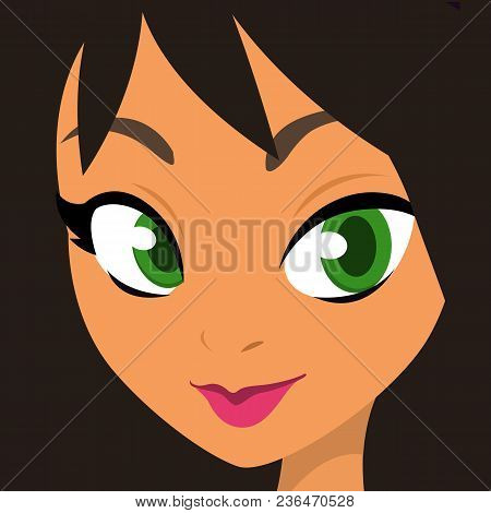 Cartoon Young Girl Face. Vector Illustration Of Beautiful Woman Avatar