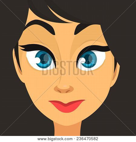 Cartoon Young Girl Face. Vector Illustration Of Beautiful Woman Avatar