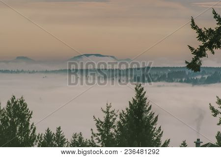 Sunset Above The Clouds Looking At Vancouver City From West Vancouver