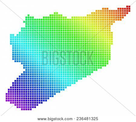 Spectrum Dotted Pixelated Siria Map. Vector Geographic Map In Bright Colors On A White Background. S
