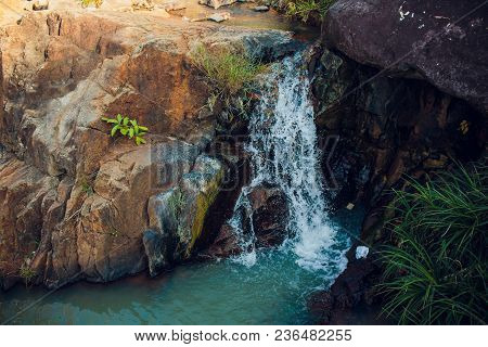 Small Waterfall Vietnam Asia Summer Park Rock