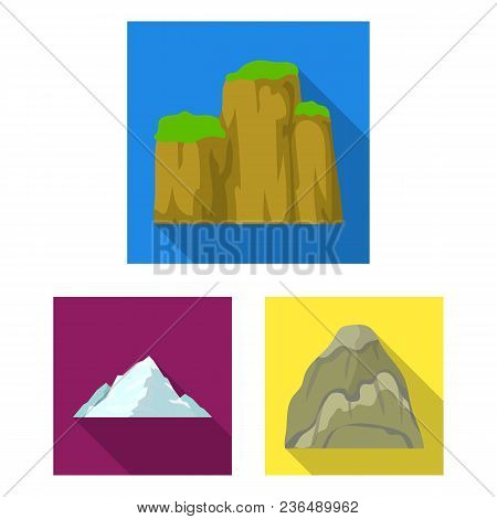 Different Mountains Flat Icons In Set Collection For Design.mountains And Landscape Vector Symbol St