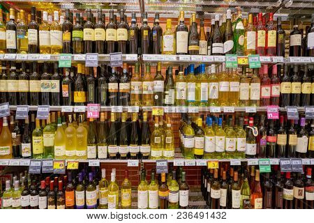 ROME, ITALY - CIRCA NOVEMBER 2017: inside Carrefour Express store in Rome. Carrefour Express is a convenience store chain owned and operated by French retailer Carrefour.