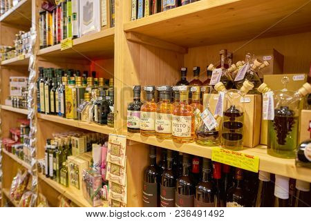 ROME, ITALY - CIRCA NOVEMBER 2017: shelves in a grocery store in Rome.