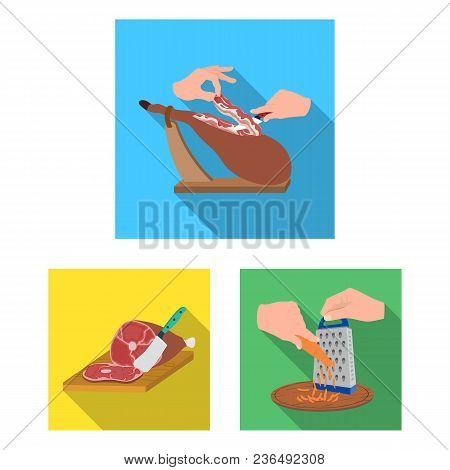 Cooking Food Flat Icons In Set Collection For Design. Kitchen, Equipment And Tools Vector Symbol Sto
