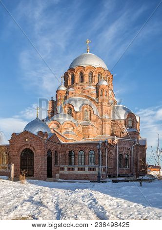 Great Red-brick Cathedral Of All Who Sorrow Joy In Saint John The Baptist Monastery. Sviyazhsk, Russ