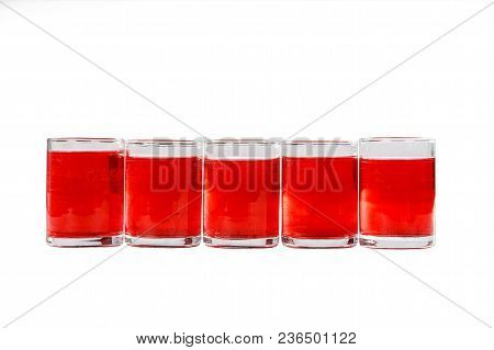 Monochrome Transparent Cocktails, A Set Of Shots In One Row, Five Servings, With Taste Of Berries, C