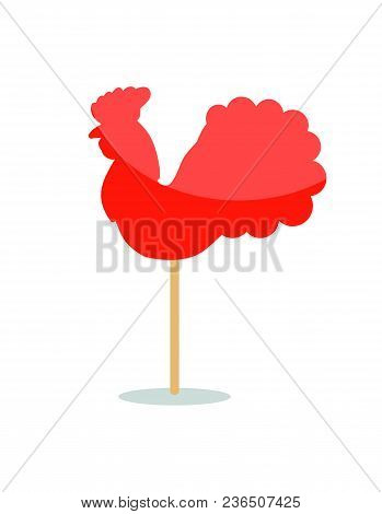Red Peacock Lollipop Icon On Stick Isolated On White Background. Vector Illustration With Red Sweet 