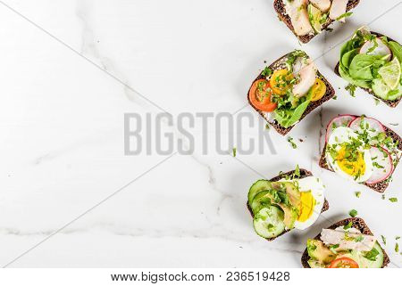Various Danish Open Sandwiches Smorrebrod