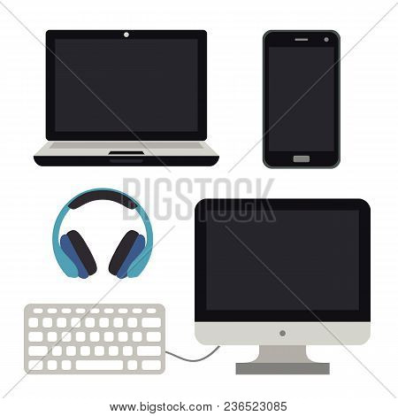 Desktop Computer Notebook Mobile Smartphone Laptop Monitor Icon Flat Pc Vector