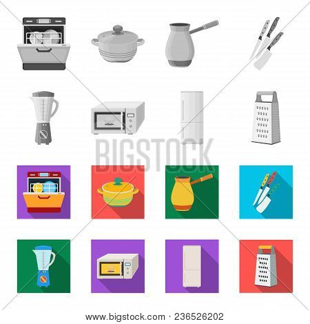 Kitchen Equipment Monochrome, Flat Icons In Set Collection For Design. Kitchen And Accessories Vecto