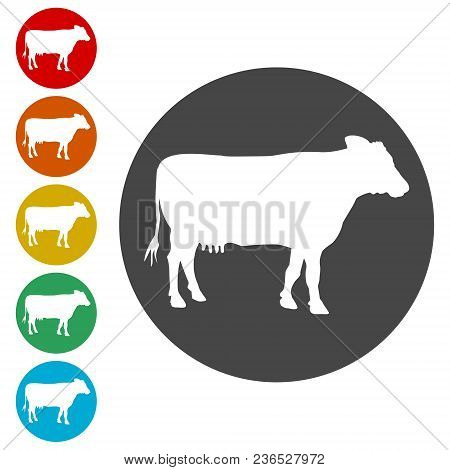 Cow Silhouette Icon, Simple Icons Set On White Background