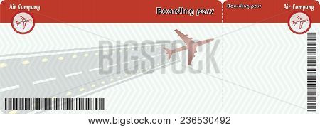 Red Vector Airline Passenger And Baggage Boarding Pass Ticket With Barcode. Concept Of Travel Or Jou