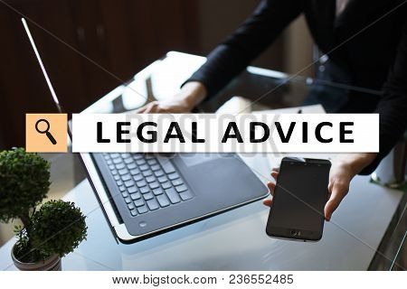 Legal Advice Ext On Virtual Screen. Consulting. Attorney At Law. Lawyer, Business And Finance Concep