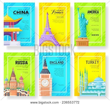 Travel Information Cards. Landscape Template Of Flyear, Magazines, Posters, Book Cover, Banners. Lay