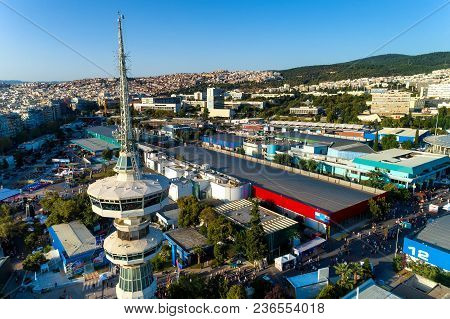 Aerial View Of The Tower Of Ote And The International Exhibition Of Thessaloniki