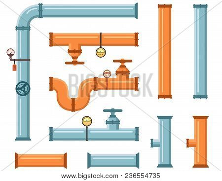 Isolated Pipes Set On White Background For Plumbing Or Construction Industry
