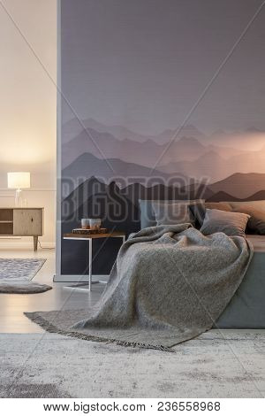 Mountain Grey Cozy Bedroom Interior