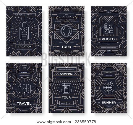 Set Of Thin Line Seabeach Pattern Concept. Art  Summer Activities, Magazine, Book, Poster, Abstract,