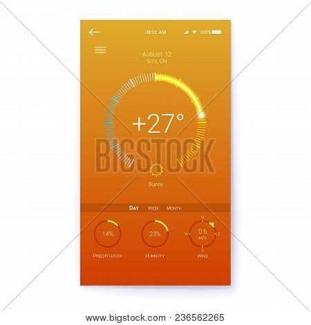 Layout For Summer Weather Mobile Apps With Temperature, Humidity And Wind Sensor. Ui Of Mobile App P