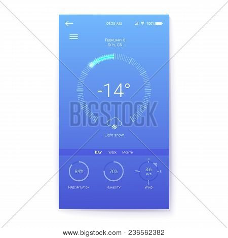 Layout For Winter Weather Mobile Apps With Temperature, Humidity And Wind Sensor. Ui Of Mobile App P