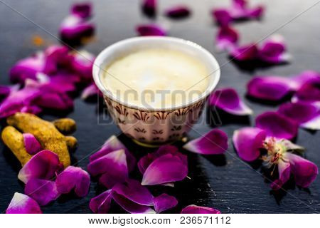 Haldi Ubtan With All Its Ingredients I.e. Milk And Gram Flour With Rose Petals Helps To Remove The B