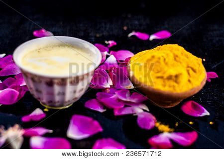 Haldi Ubtan With All Its Ingredients I.e. Milk And Gram Flour With Rose Petals Helps To Remove The B