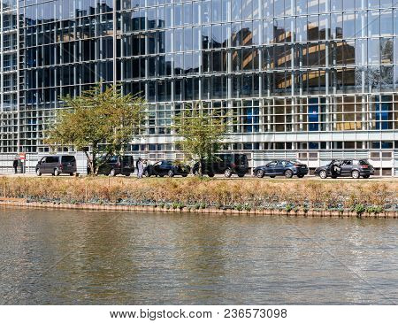 Strasbourg, France - Apr 17, 2018: Executive Cars Convoy Of The Emmanuel Macron, President Of France