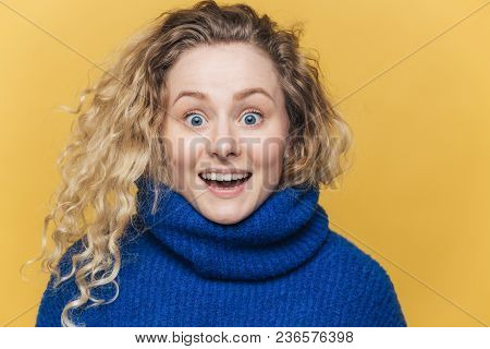 Stunned Beautiful Blue Eyed Young Woman With Light Crisp Hair, Doesn`t Expect To Recieve Shocking Ne