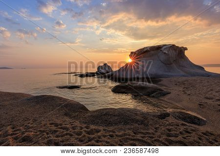 Beautiful Kakoudia Beach At Sunrise. Ierissos Grecce