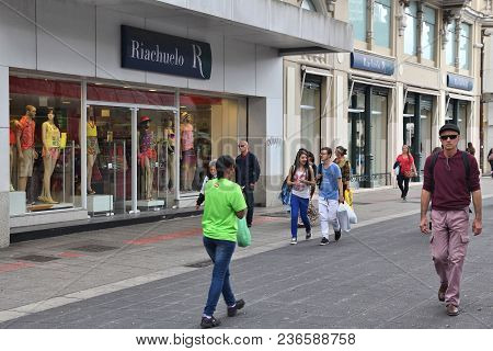 Curitiba, Brazil - October 7, 2014: People Shop At Riachuelo In Curitiba, Brazil. Riachuelo Has 230 