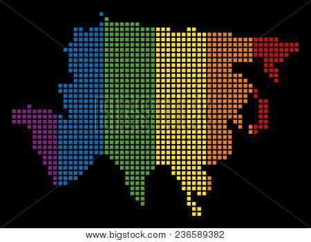 Multicolored Vector Abstract Concept Of Asia Map Constructed Of Rounded Square Dots. Vector Homosexu
