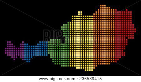 Rainbow Vector Abstract Mosaic Of Austria Map Designed Of Rounded Square Elements. Vector Homosexual