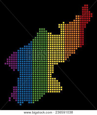 Colored Vector Abstract Mosaic Of North Korea Map Created Of Rounded Square Elements. Vector Homosex