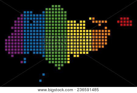 Rainbow Vector Abstract Composition Of Singapore Map Composed Of Rounded Square Dots. Vector Homosex