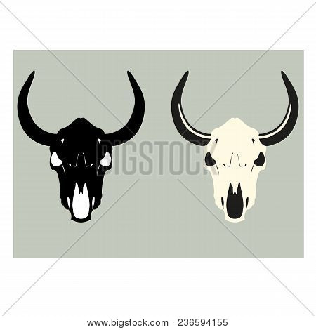 Skull Horned  Vector Illustration Flat Style Black Silhouette Set