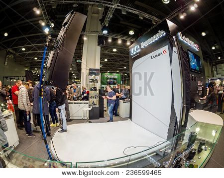 Moscow, Russia - April 13, 2018: Booth Of Panasonic Company At Photoforum 2018 Trade Show And Exhibi