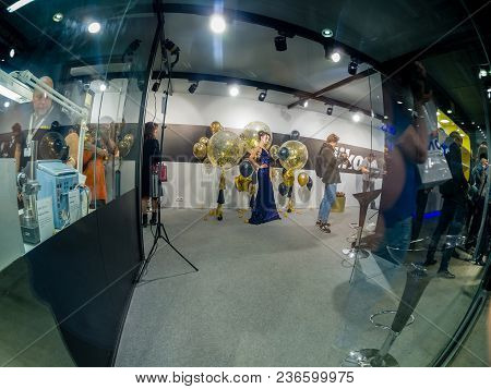 Moscow, Russia - April 13, 2018: Studio Area Inside The Booth Of Nikon Company At Photoforum 2018 Tr