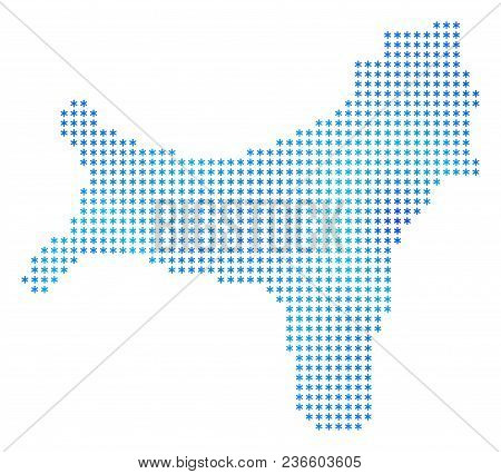 Icy Christmas Island Map. Vector Geographic Map In Blue Frost Colors. Vector Composition Of Christma