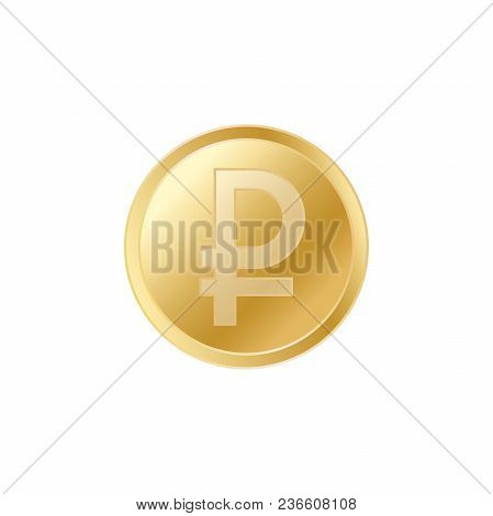 Golden Ruble Coin. Realistic Lifelike Gold Russian Rubles Coin.