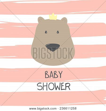 Baby Shower Card. Cute Bear Vector Print. Vector Illustration.