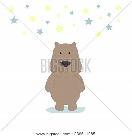 Baby Shower Card. Cute Bear Vector Print. Vector Illustration.