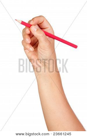 Caucasienne main avec un crayon rouge