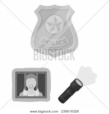 Police, Department Monochrome Icons In Set Collection For Design.detective And Accessories Vector Sy